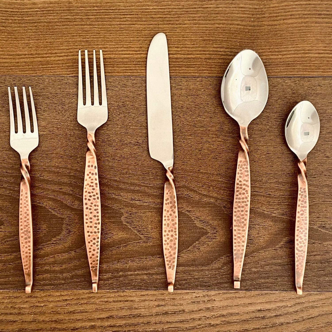 Antique Hammered Twisted Urban 20 Pcs Flatware Set Farmhouse Stainless Steel - Diamond Home USA