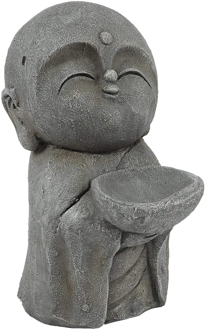 Gray Mgo Little Buddha Monk Bowl Garden Statue Grey Oriental Magnesium Oxide Handmade - Diamond Home USA