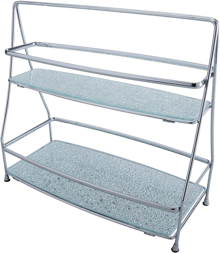 2 Tier Hammered Mirror Vanity Tray Tower Chrome 2 4"x 5"x