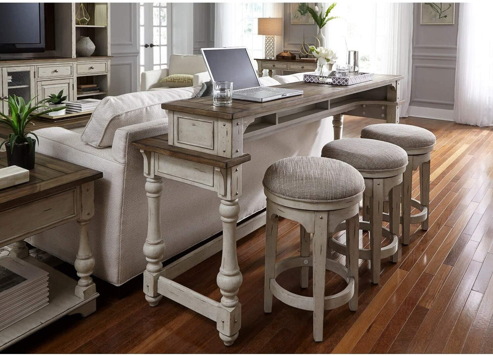 Antique White Console Swivel Stool Beige Off/White Traditional Transitional Round Pine Veneer Wood Finish Seating Solid - Diamond Home USA