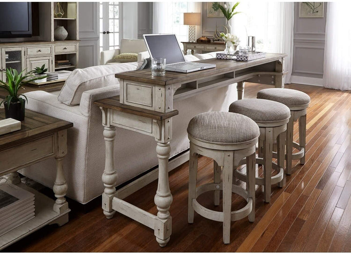 Antique White Console Swivel Stool Beige Off/White Traditional Transitional Round Pine Veneer Wood Finish Seating Solid - Diamond Home USA