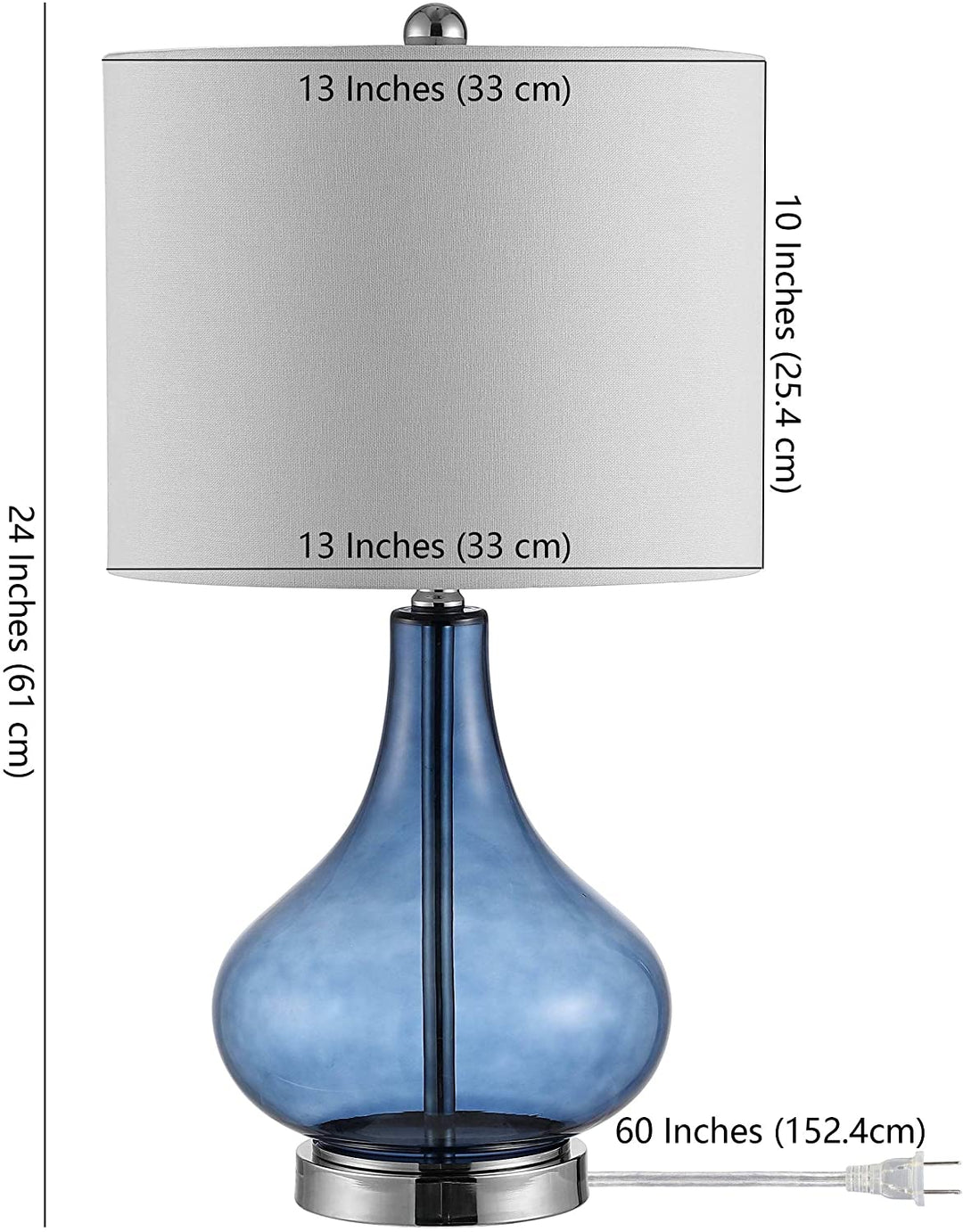 Lighting 24 inch Glass Table Lamp 13" X 24" Blue Modern Contemporary Traditional Chrome Bulbs Included - Diamond Home USA