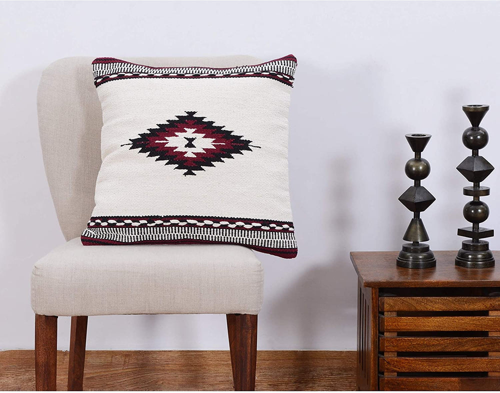 Handmade Cotton 20'' Throw Pillows (Set Two) Black Off White Red Geometric Bohemian Eclectic Two - Diamond Home USA
