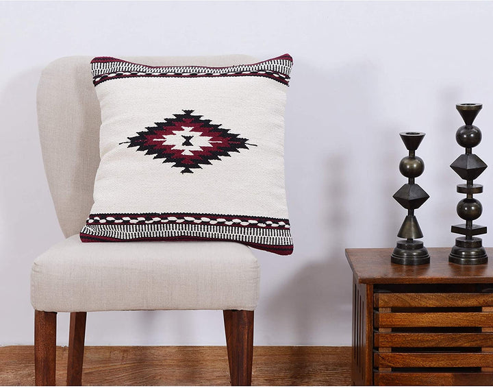 Handmade Cotton 20'' Throw Pillows (Set Two) Black Off White Red Geometric Bohemian Eclectic Two - Diamond Home USA