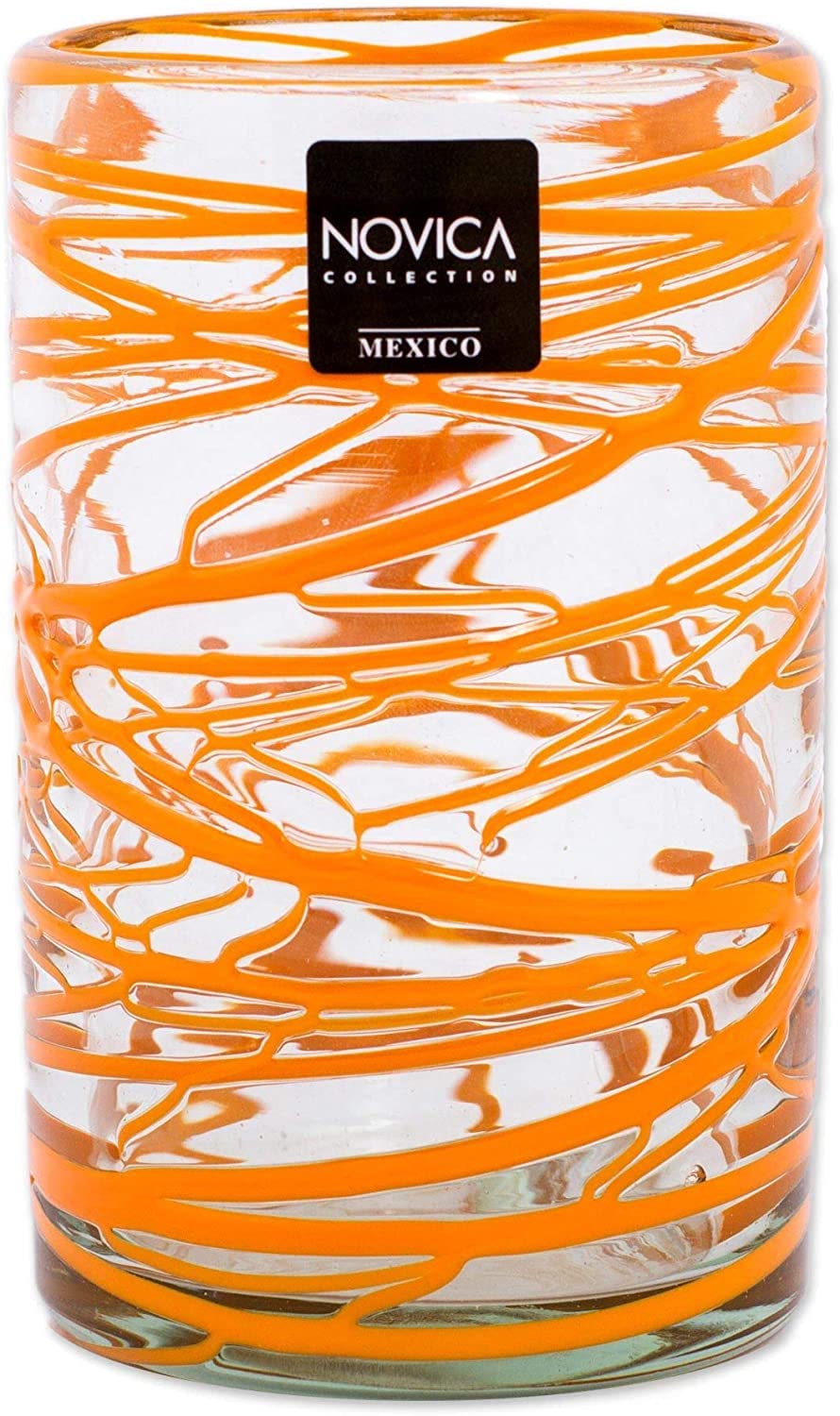 Handmade Set 6 Blown Glass 'Tangerine Swirl' Water Glasses (Mexico) Clear Orange - Diamond Home USA