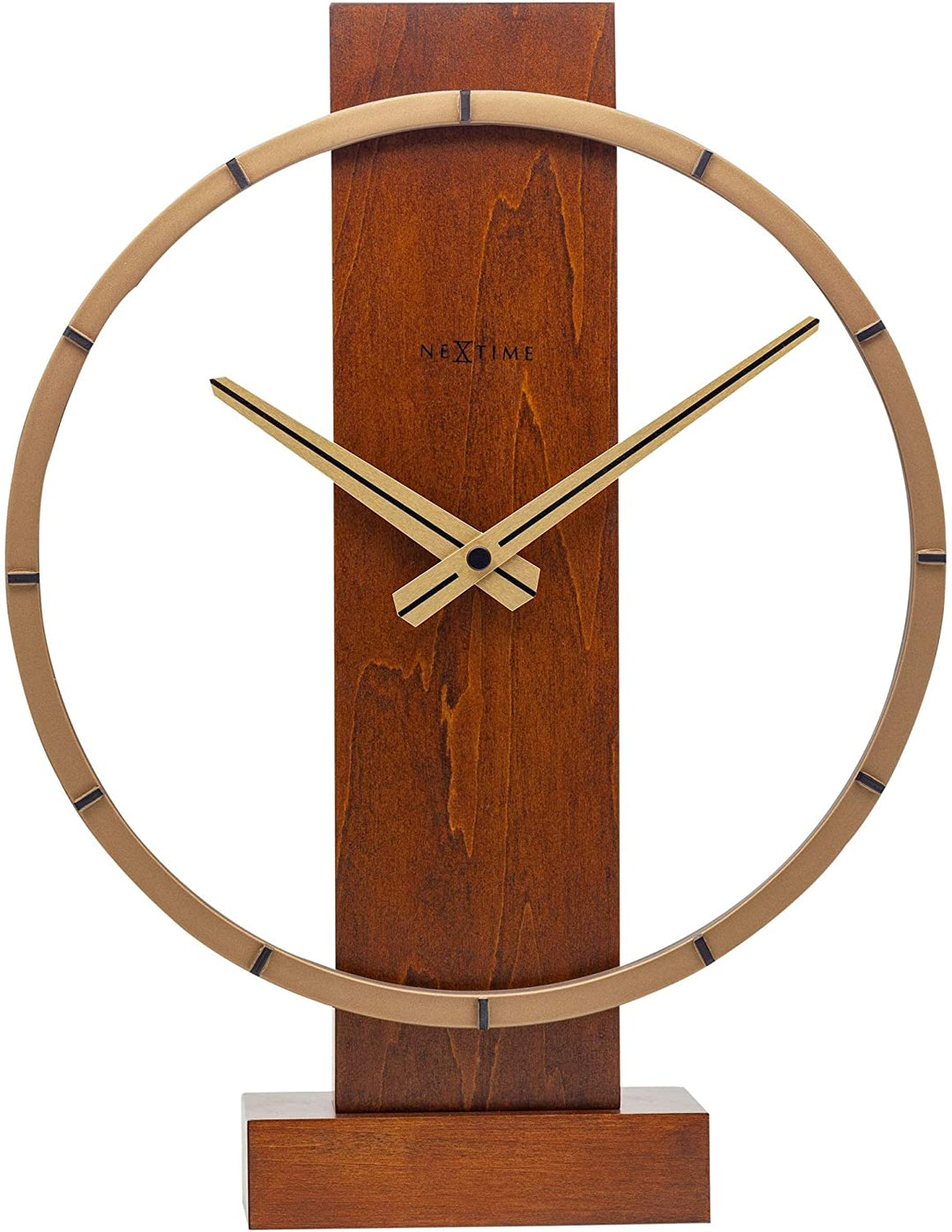 Table Clock Brown Modern Contemporary Round Steel Wood