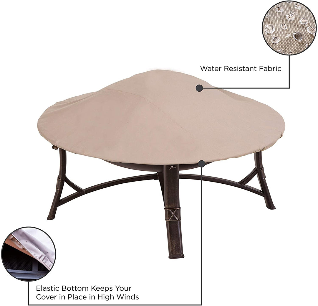 Chalet Outdoor Patio Round Firepit Cover Fits Up 44" Dia X 3" H Beige Polyester Blend - Diamond Home USA