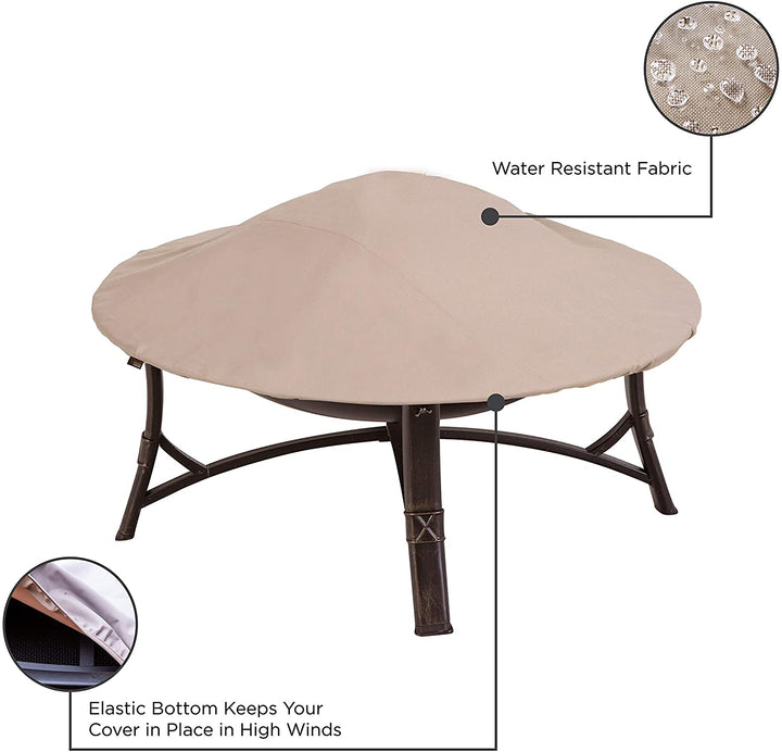 Chalet Outdoor Patio Round Firepit Cover Fits Up 44" Dia X 3" H Beige Polyester Blend - Diamond Home USA