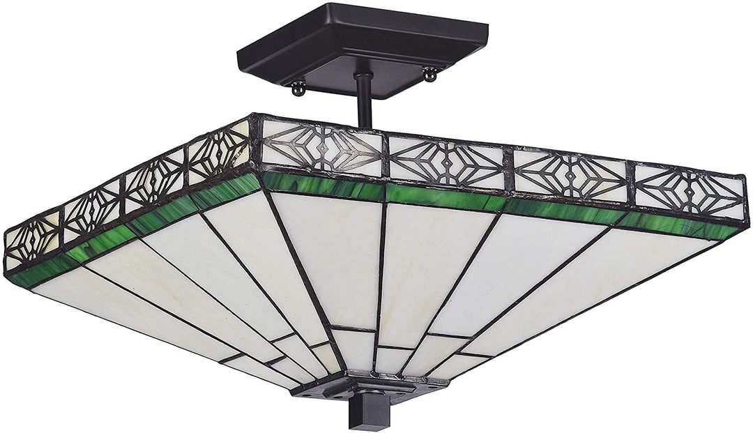 Tiffany 2 Light Blackish Bronze Semi Flush Mount Color Art Glass Metal Dimmable