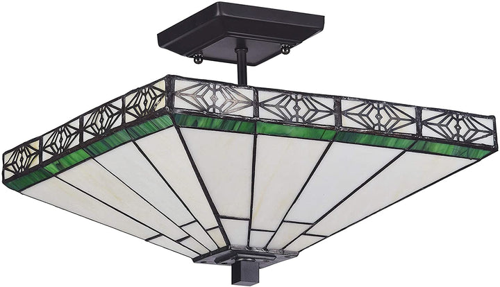 Tiffany 2 Light Blackish Bronze Semi Flush Mount Color Art Glass Metal Dimmable