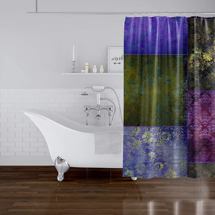 Eclectic Bohemian Patchwork Purple Green Gold Shower Curtain by 71x74 Purple Patchwork Bohemian Eclectic Polyester - Diamond Home USA