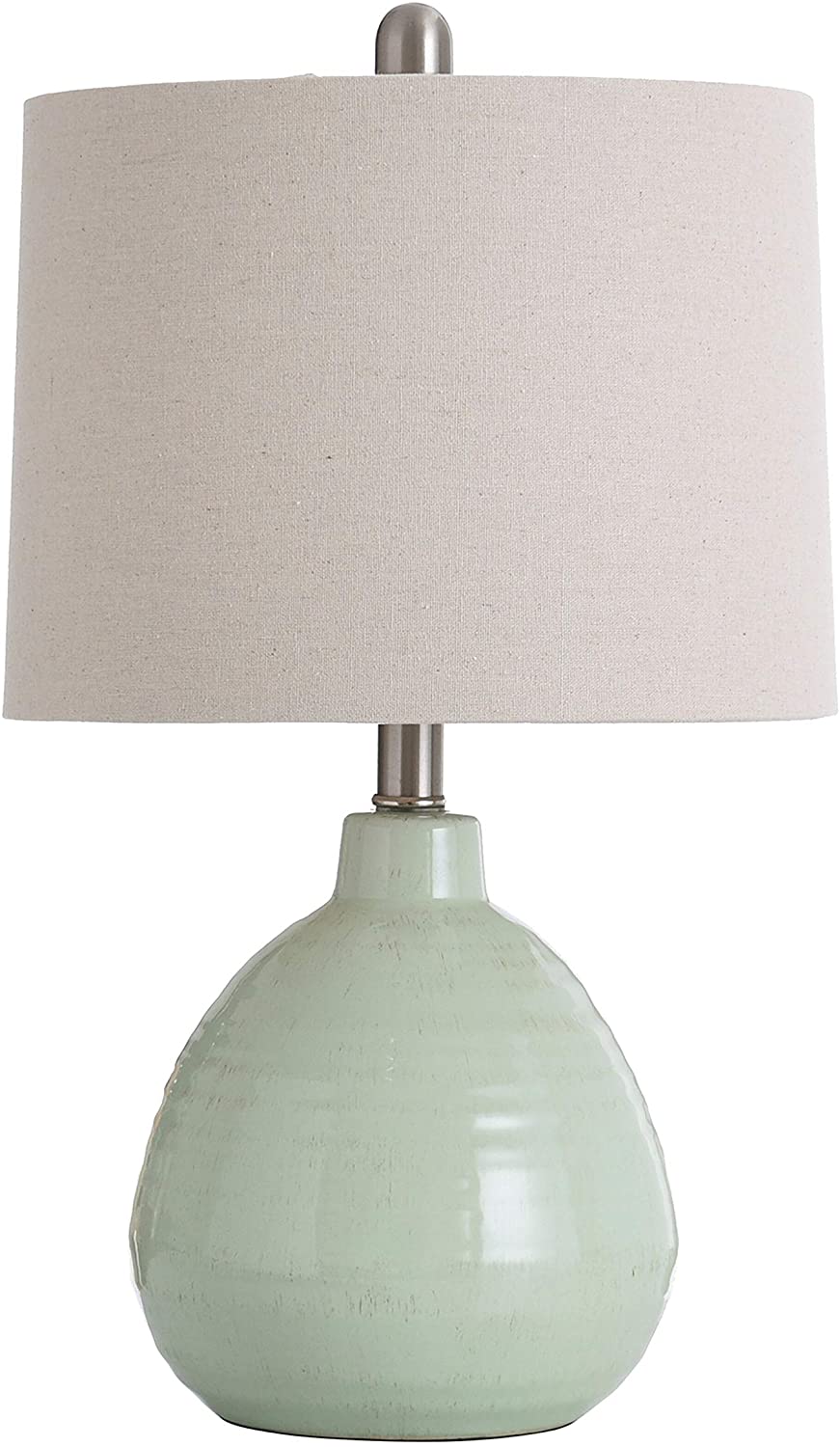 Ceramic Key Lime Green Table Lamp Beige Hardback Linen Shade