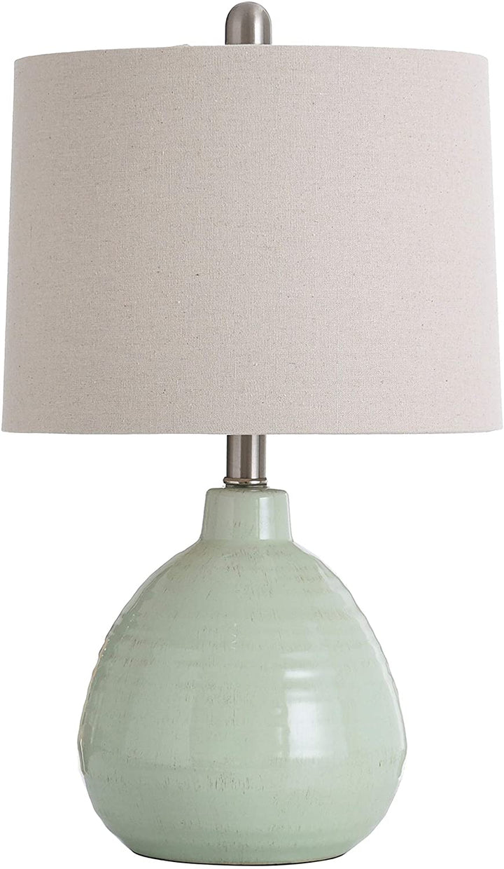 Ceramic Key Lime Green Table Lamp Beige Hardback Linen Shade