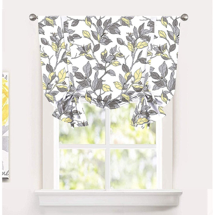 Sketch Floral Branch Leaves Tie Up Curtain 45'' Width X 63''