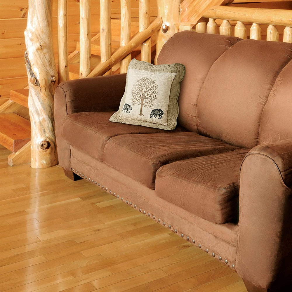 Bear Bears Decorative Pillow Ivory Animal Cabin Lodge Cotton Removable Cover - Diamond Home USA