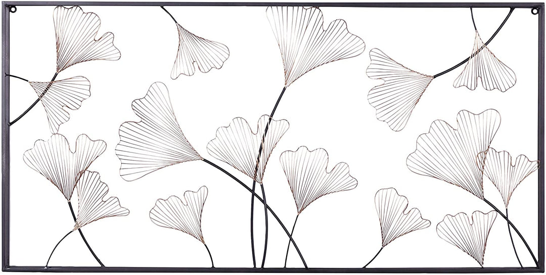 Large Rectangular Black Gold Floral Metal Wall 24" X 48" Tan