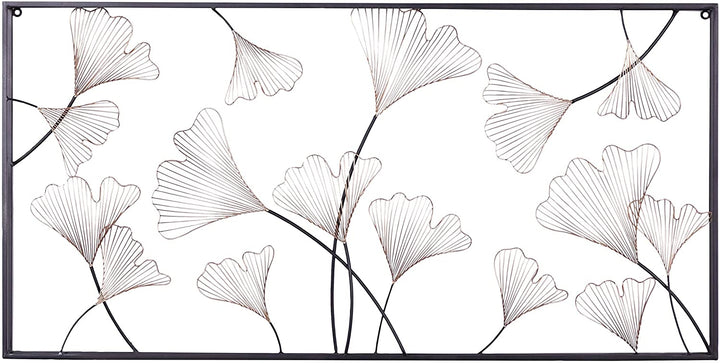 Large Rectangular Black Gold Floral Metal Wall 24" X 48" Tan