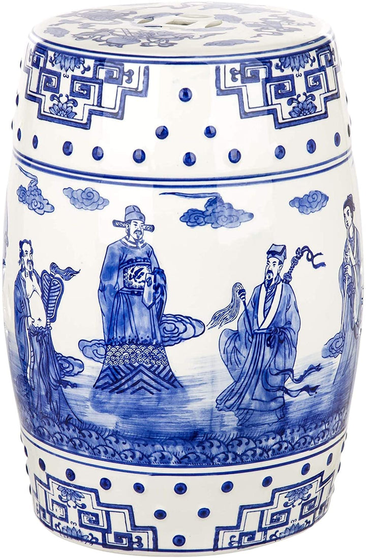 Ocean Jewel Chinoiserie Blue Garden Stool Transitional Ceramic Handmade - Diamond Home USA
