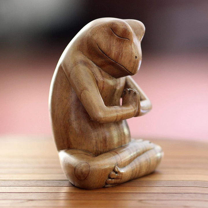 MISC Handmade Wood Sculpture 'Asana Pose Yoga Frog' (Indonesia) Brown