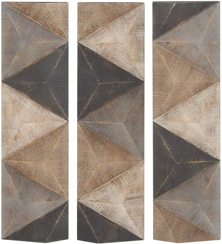 Set 3 Modern Geometric Inspired Wooden Wall Panels Brown Contemporary Wood