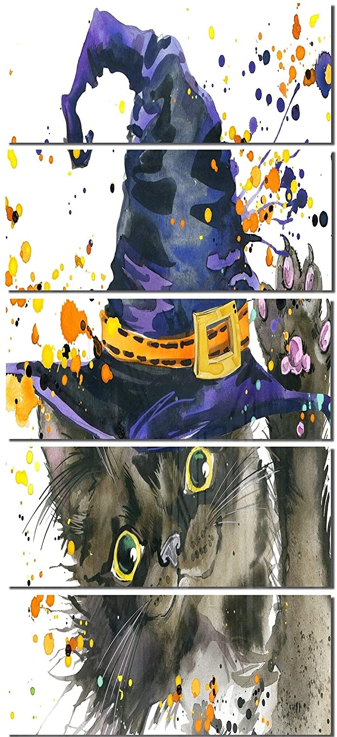 Halloween Cat Witch Hat' Contemporary Animal Glossy Metal