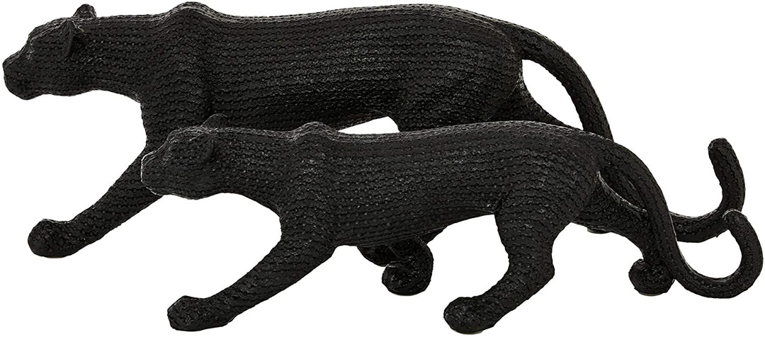 Large Black Jaguar Sculptures Set 2 18 X 4 6 Resin - Diamond Home USA