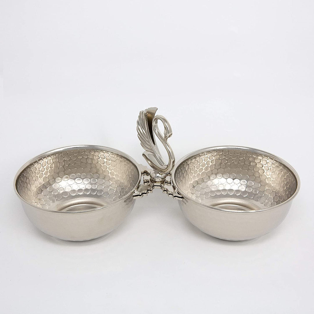 Swan Double Bowls 9 5 X 4 25 5" Silver Metal 1