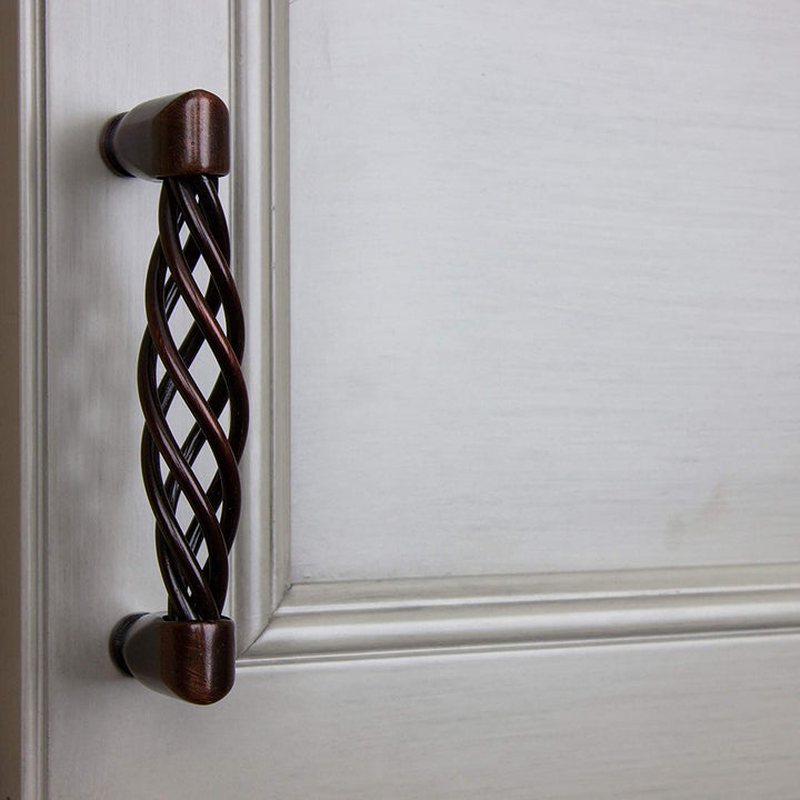 3 3/4 inch Screw Center Twisted Birdcage Cabinet Hardware Pull Rustic Bronze (Pack 10) Brown Metal Finish