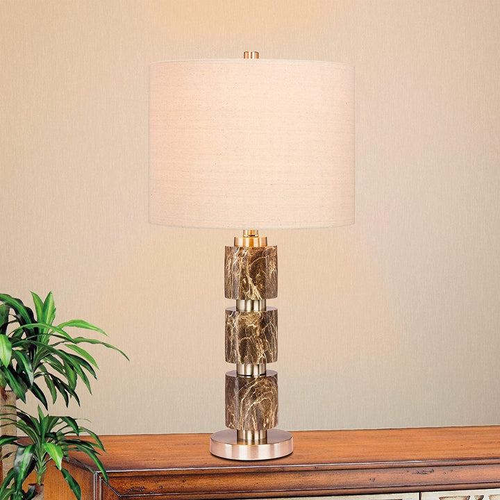 Lighting's 27 Stacked Smooth Resin Metal Table Lamp Brushed Steel Green Marble Finish Modern Contemporary - Diamond Home USA