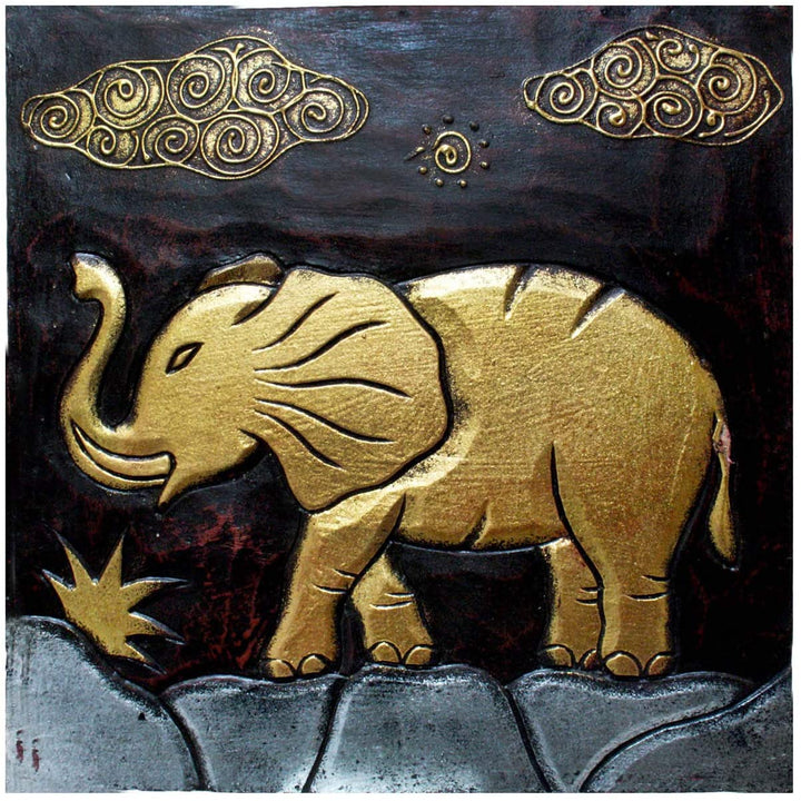 Handmade 'Elephant' Wall Panel (Indonesia) Gold Bohemian