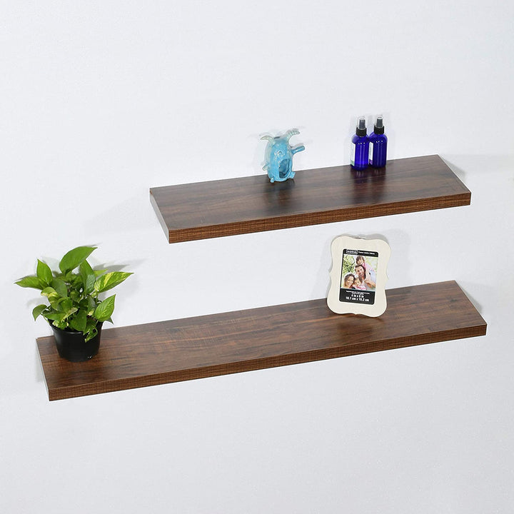 Set 2 Modern Contemporary Antique Walnut Floating Shelf 47 29 251 5 Inches Brown Mid Century MDF Wood Natural Finish - Diamond Home USA