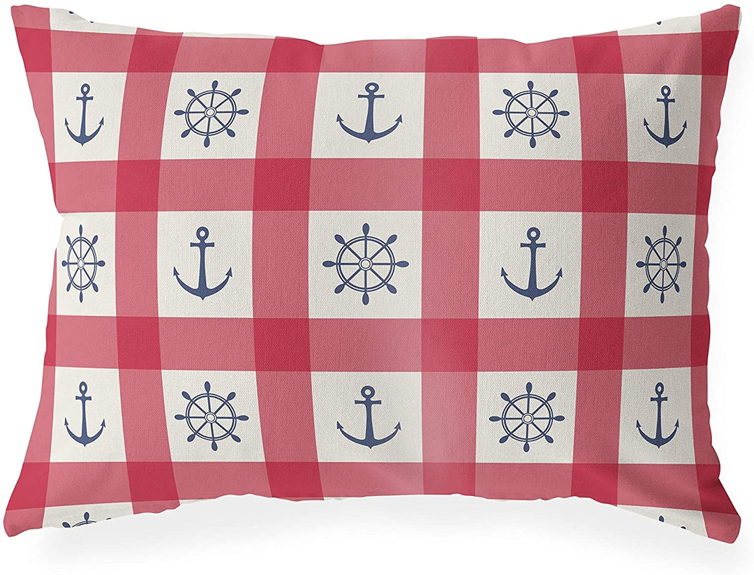 Anchor Red Blue Lumbar Pillow Red Geometric Nautical Coastal