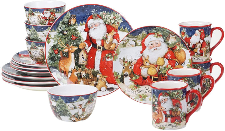 Magic Christmas Santa 16 Piece Dinnerware Set Service 4