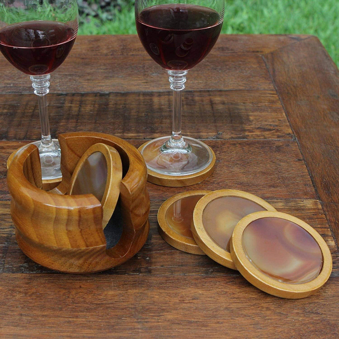 Mystery Cedar Coasters (Set 6) Brown Wood Handmade - Diamond Home USA