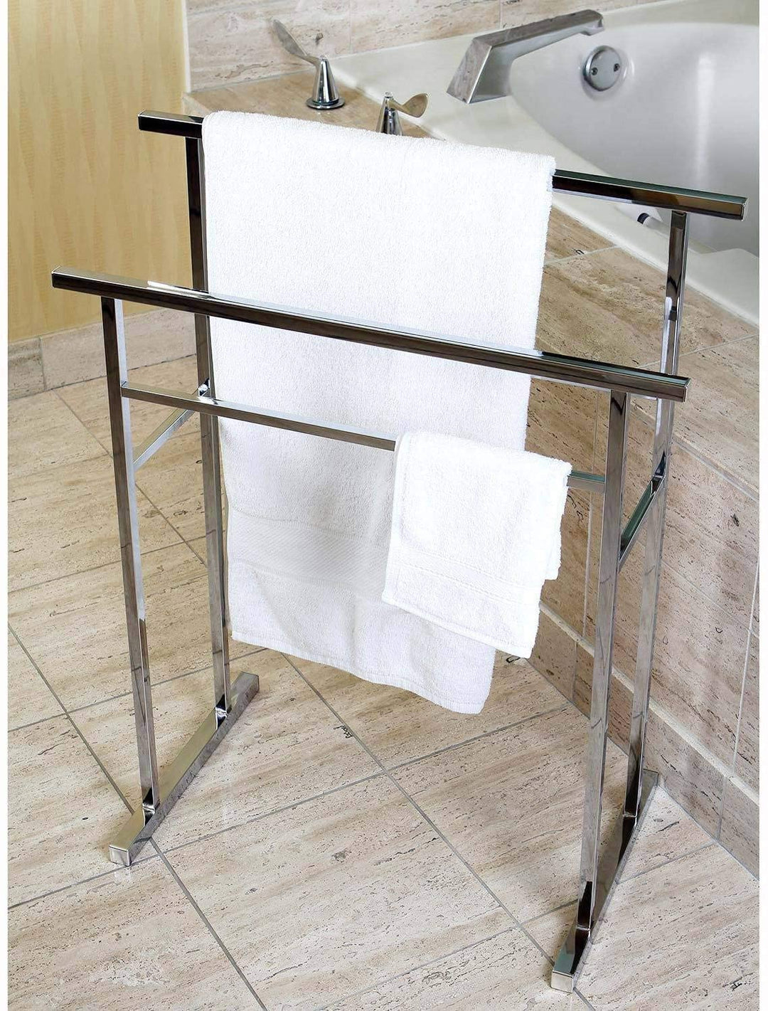 European Pedestal Chrome Bath Towel Rack Polished Chrome