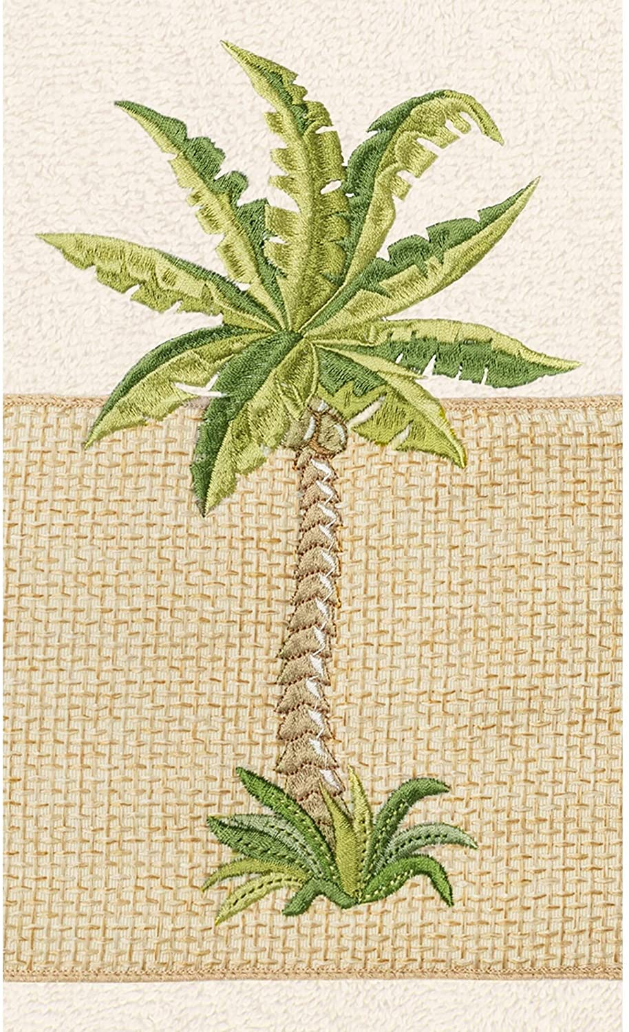 Turkish Cotton Palm Tree Embroidered Cream 3 Piece Towel Set Brown - Diamond Home USA