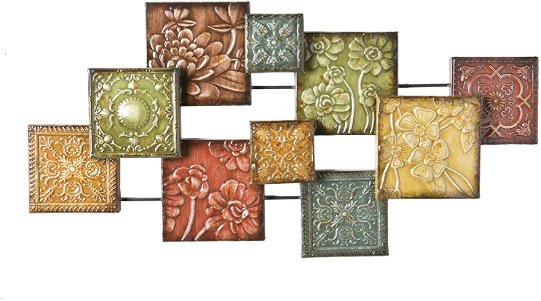 Floral Wall Sculpture Blue Brown Red Transitional Metal - Diamond Home USA