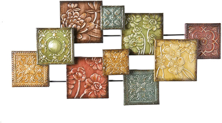 Floral Wall Sculpture Blue Brown Red Transitional Metal - Diamond Home USA