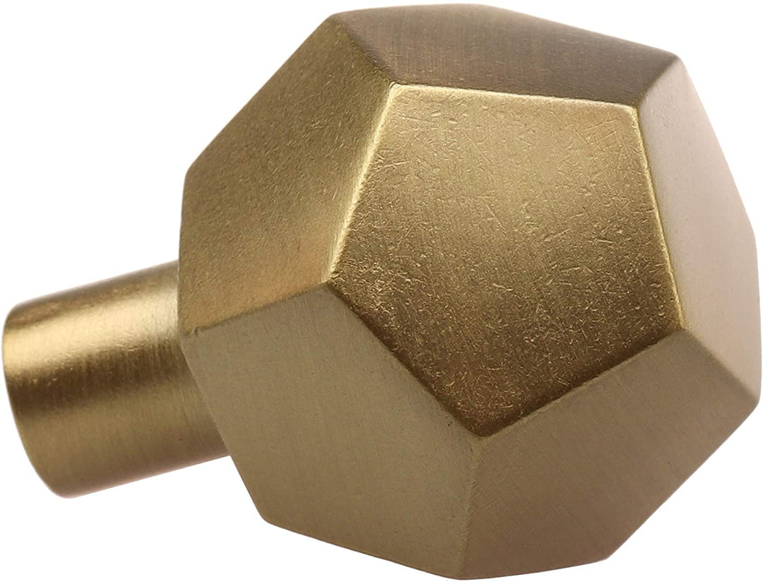 10 Pack 1 1/2 Inch Solid Faceted Cabinet Knob Satin Gold