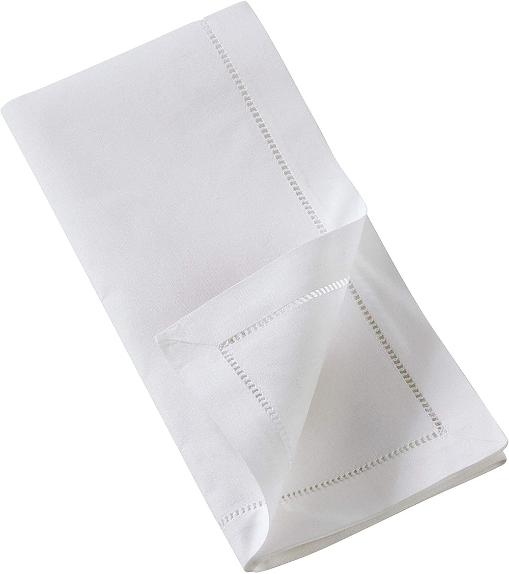 Brown Cotton Embroidered Reindeer Design Hemstitch Napkins White Solid Classic Modern Contemporary Novelty Square - Diamond Home USA