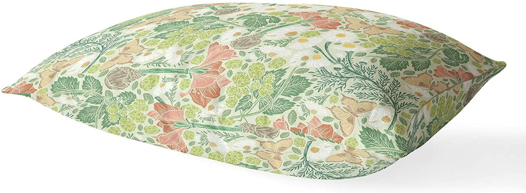 Light Lumbar Pillow Green Floral Modern Contemporary Polyester Single Removable Cover - Diamond Home USA