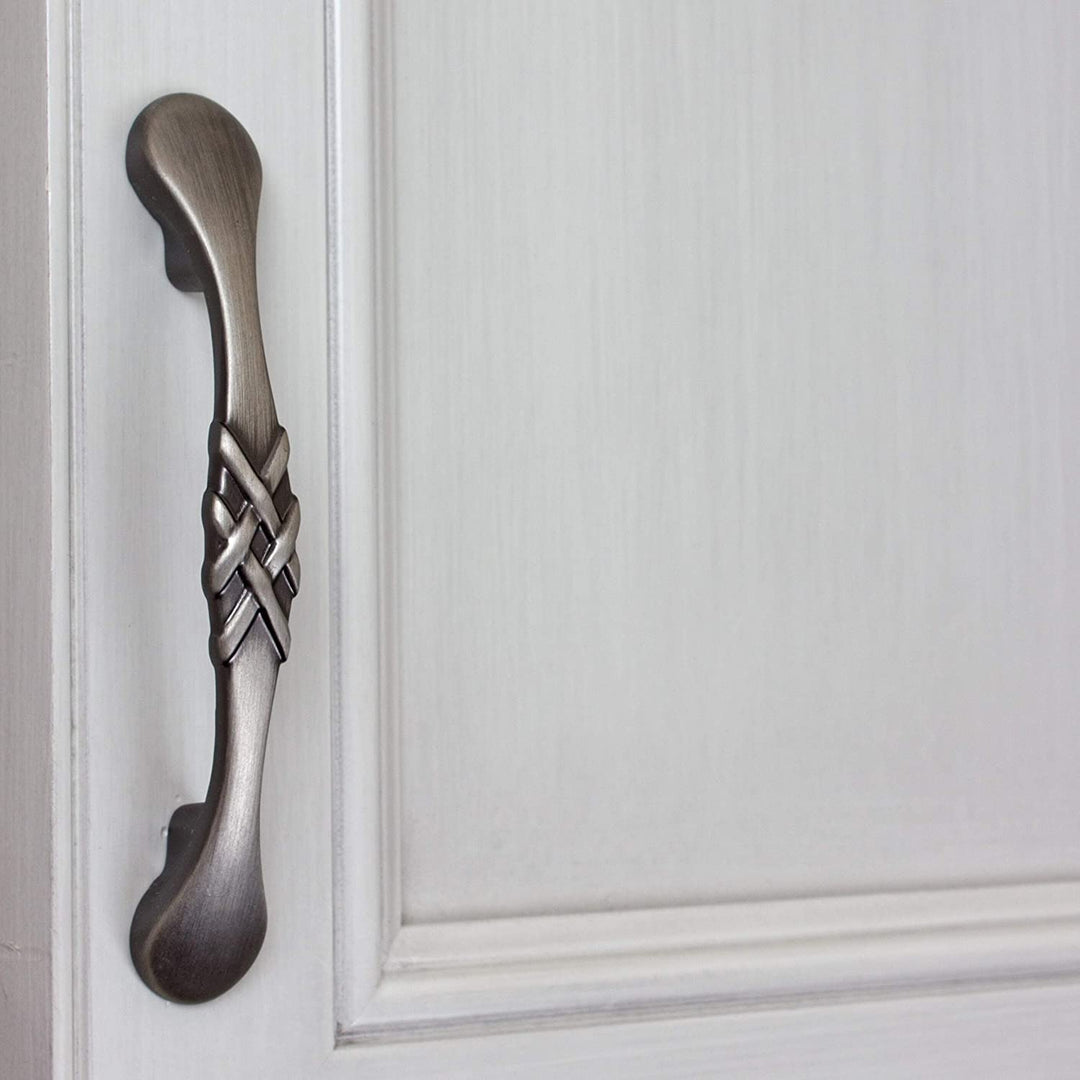 5 Pack 3 Center Satin Pewter Braided Cabinet Pulls French Country Zinc Finish - Diamond Home USA