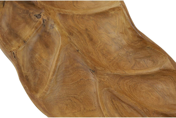 Large Rustic Leaf Shaped Natural Teak Wood Serving Trays Set 3 22" 21" 15" 22 X 9 1 Brown - Diamond Home USA