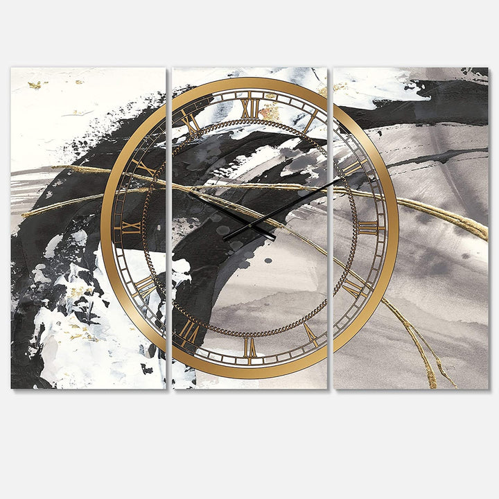 Glam Painted Arcs I' Glam 3 Panels Oversized Wall Clock 36 Wide X 28 High Panels Black Modern Contemporary Rectangular Steel Finish Battery - Diamond Home USA