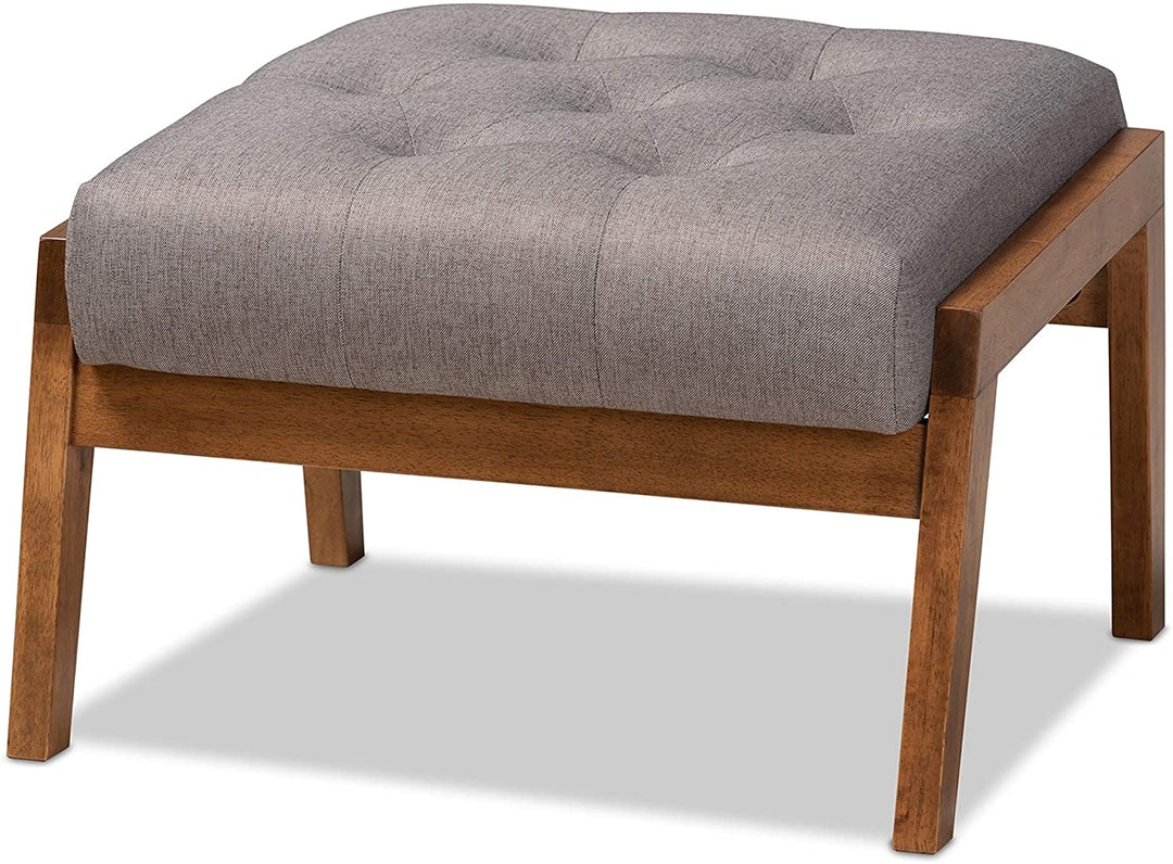 Mid Century Modern Upholstered Footstool Grey Mid Century Rectangle Wood Walnut Finish Tufted - Diamond Home USA