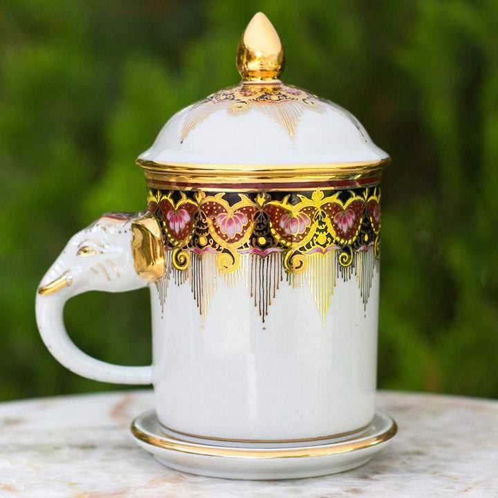 Handmade Porcelain 'Thai Iyara' Mug Saucer (Thailand)