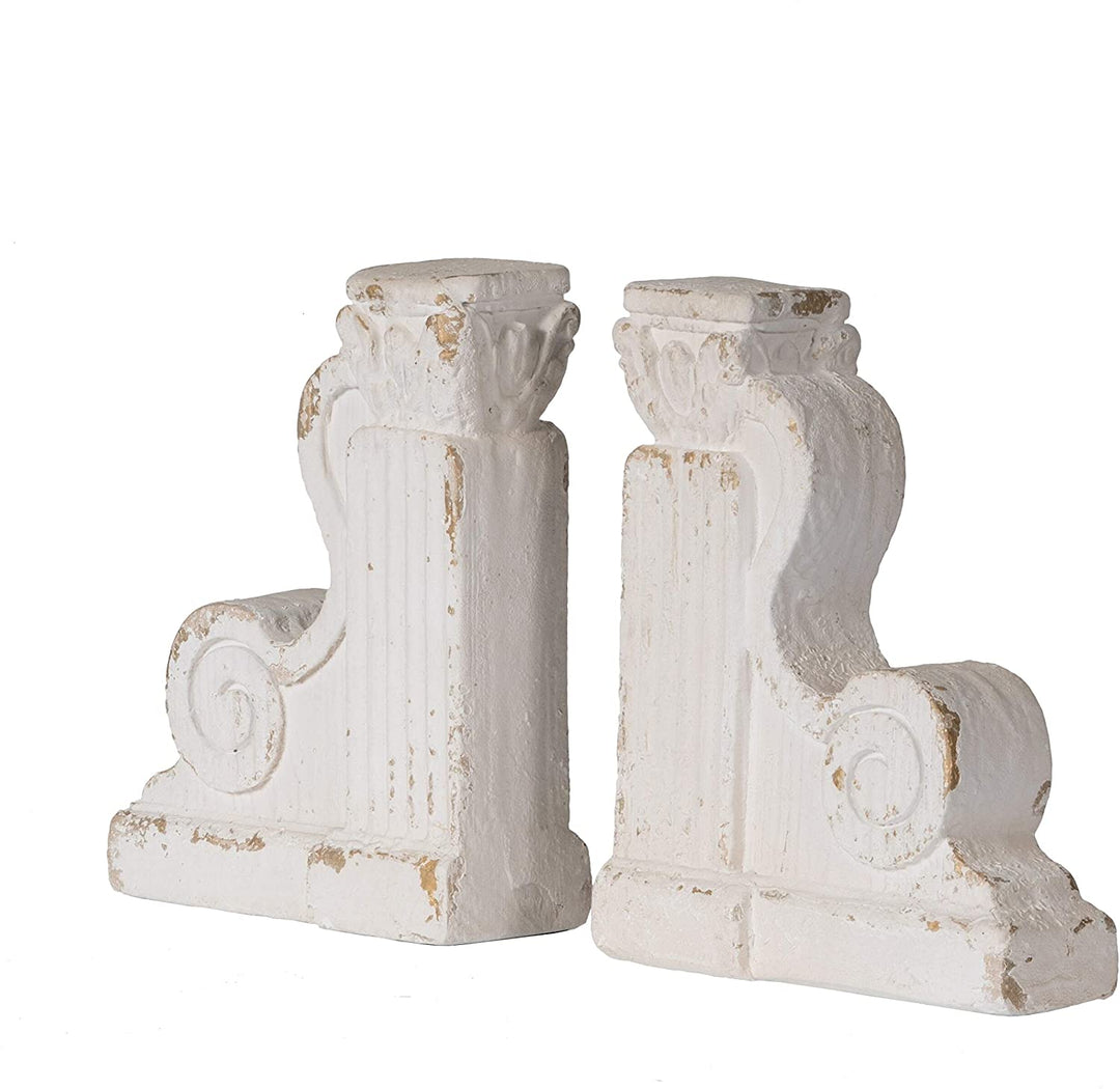 Distressed White Ornate Scrollwork Bookends (Set 2) Modern