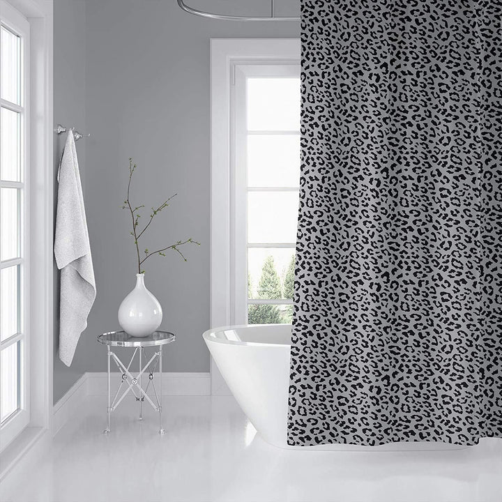 Leopard Black Grey Shower Curtain Grey Animal Modern Contemporary Polyester