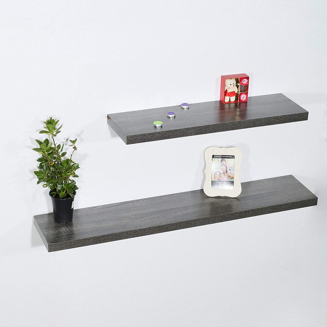 Set 2 Modern Contemporary Black Oak Floating Shelf 47 29 251 5 Inches Mid Century MDF Wood Natural Finish Includes Hardware Storage - Diamond Home USA