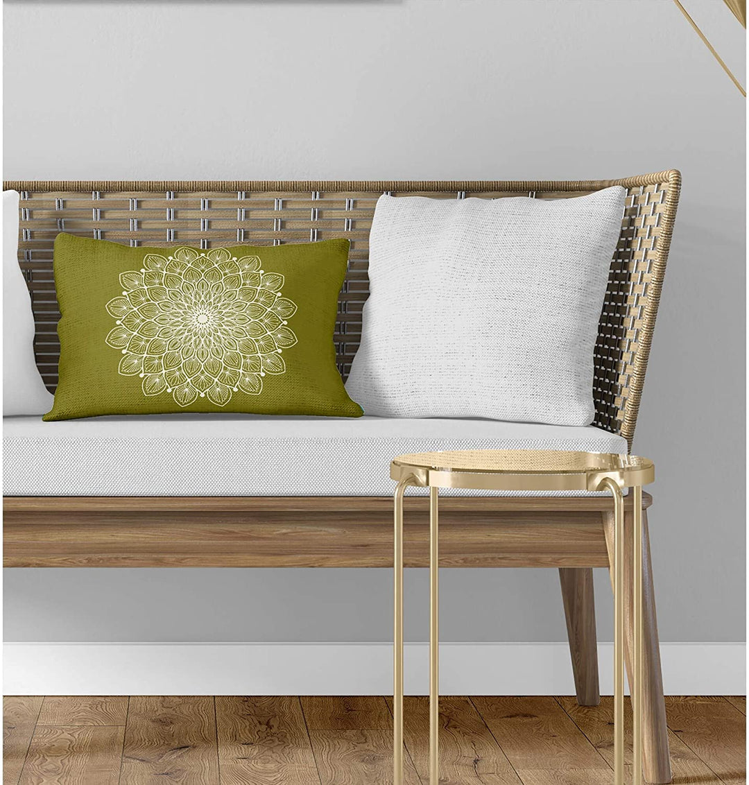 Boho Mandala Army Green Lumbar Pillow Green Geometric Bohemian Eclectic Polyester Single Removable Cover - Diamond Home USA